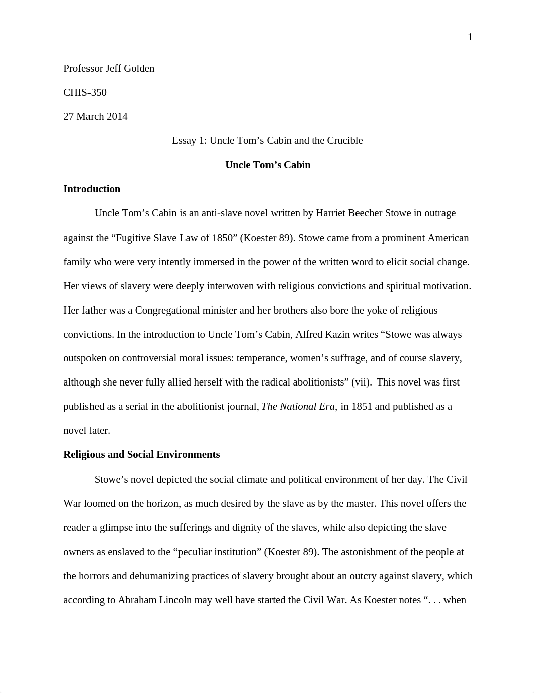 Christian History Essay 1  Uncle Tom's Cabin and the Crucible.docx_dtmk2o964mj_page1