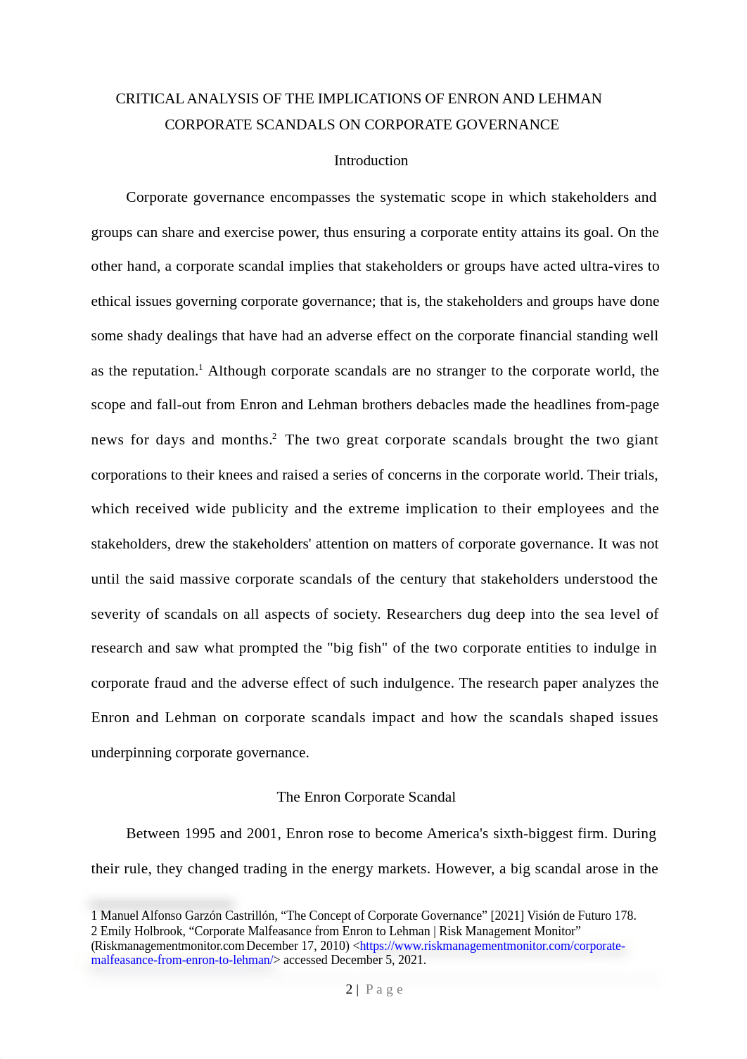 CRITICAL ANALYSIS OF THE IMPLICATIONS OF ENRON AND LEHMAN CORPORATE SCANDALS ON CORPORATE GOVERNANCE_dtn2b9uh7qe_page2