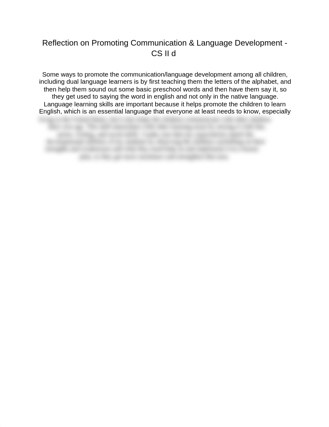 CDA - CS II d - Reflection on Promoting Communication & Language Development.docx_dtn6yik97m7_page1