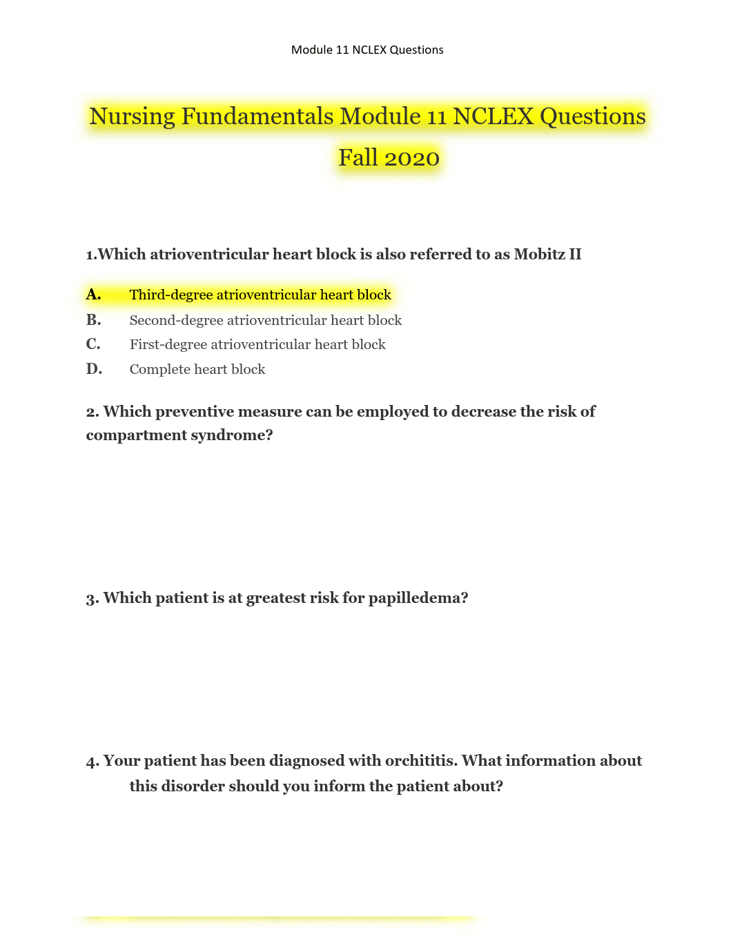 Nursing Fundamentals Module 11 NCLEX Questions Fall 2020 - Keiser University, Tampa.pdf_dtopsscxb7p_page1