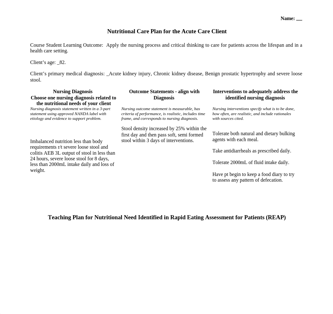 Nutritional Care Plan & Teaching Plan for an Acute Care Client-W19.docx_dtopy1ogw9w_page1