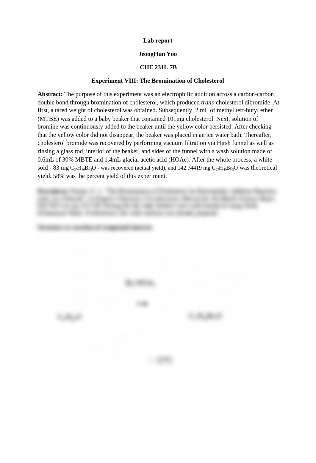 CHE231L Bromination of Cholesterol  experiment report.docx_dtp1cnbkzov_page1