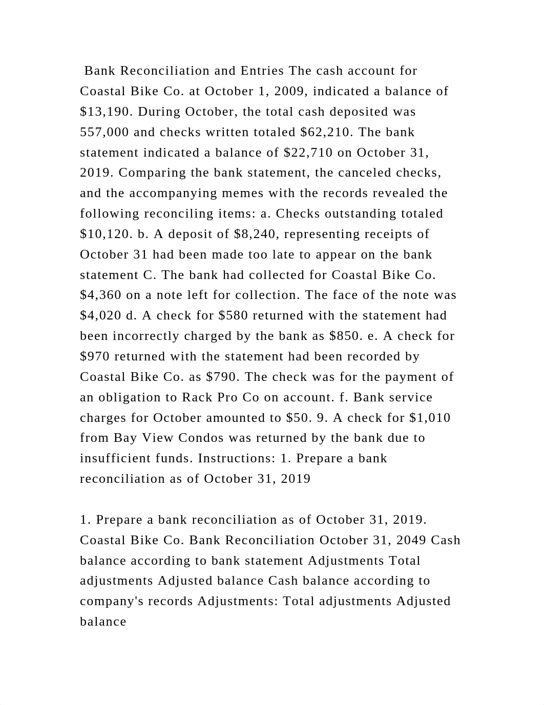 Bank Reconciliation and Entries The cash account for Coastal Bike Co..docx_dtpnezybvjl_page2