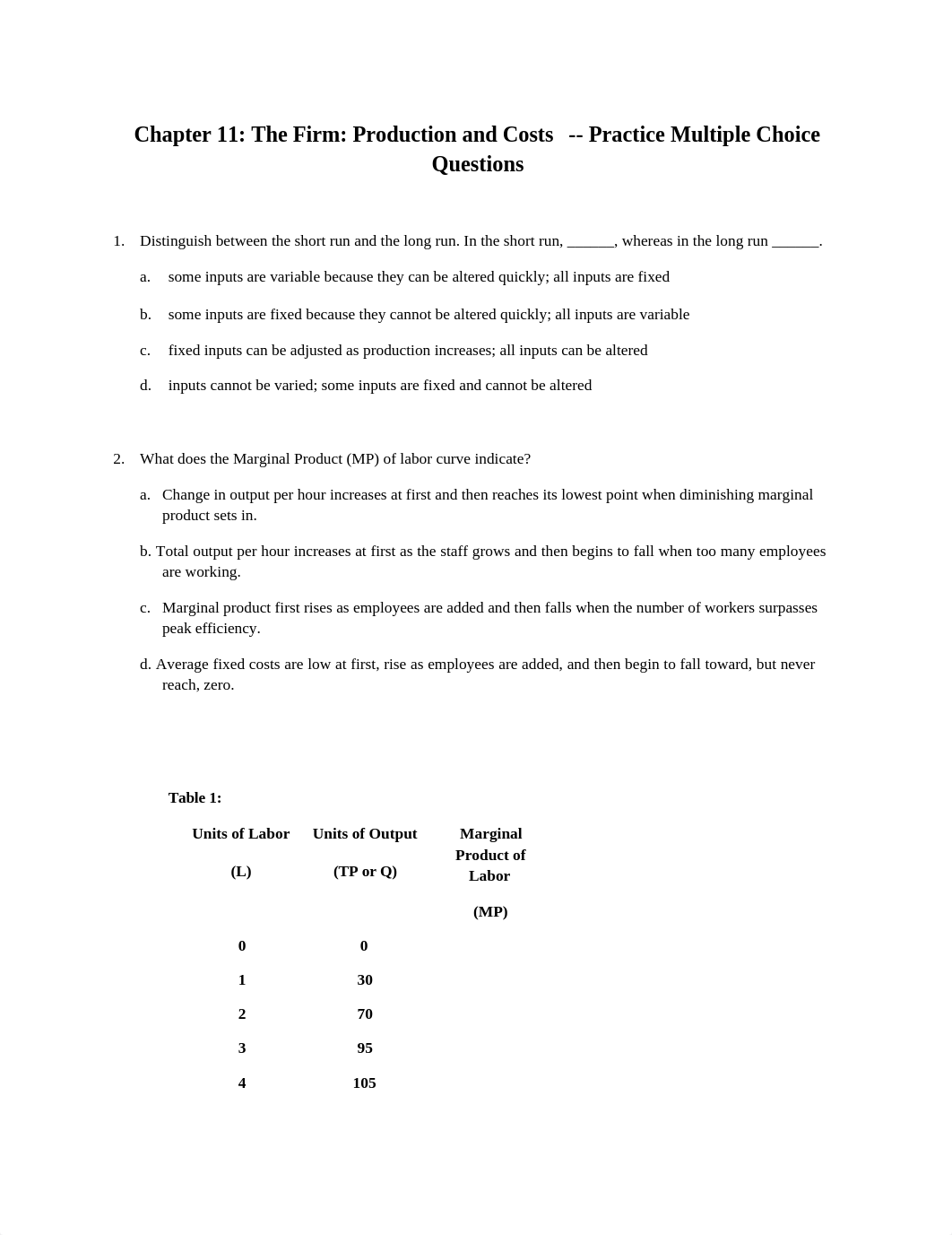 Chapter 11 Practice Mutliple Choice Questions (Productivity and Costs) -- Blackboard site for LIVE s_dtqldo8tcjw_page1