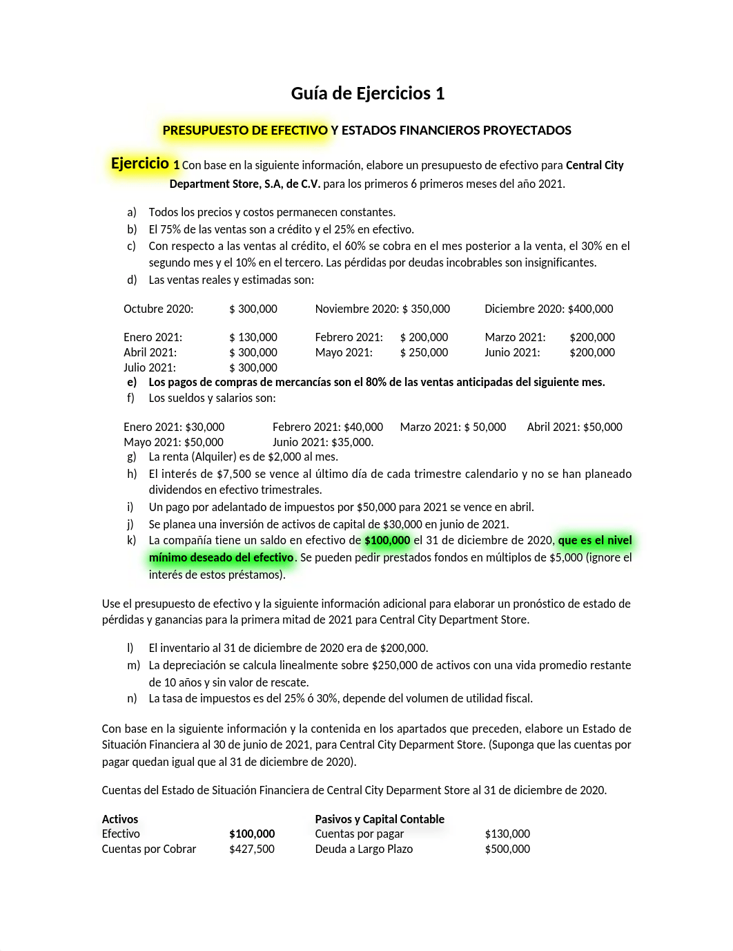 10 Ejercicios del Presupuesto de Efectivo y Estados Financieros Proyectados - Guías 1 y 2.docx_dts1kejxums_page1