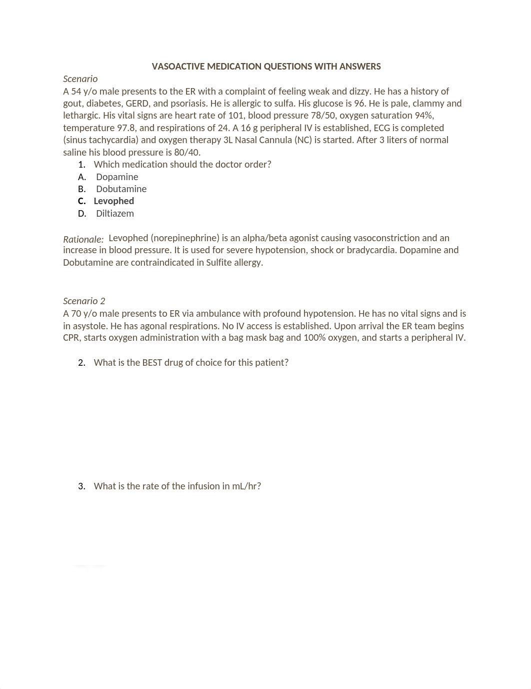 VASOACTIVE MEDICATION QUESTIONS WITH ANSWERS.docx_dtscv3jg2cm_page1