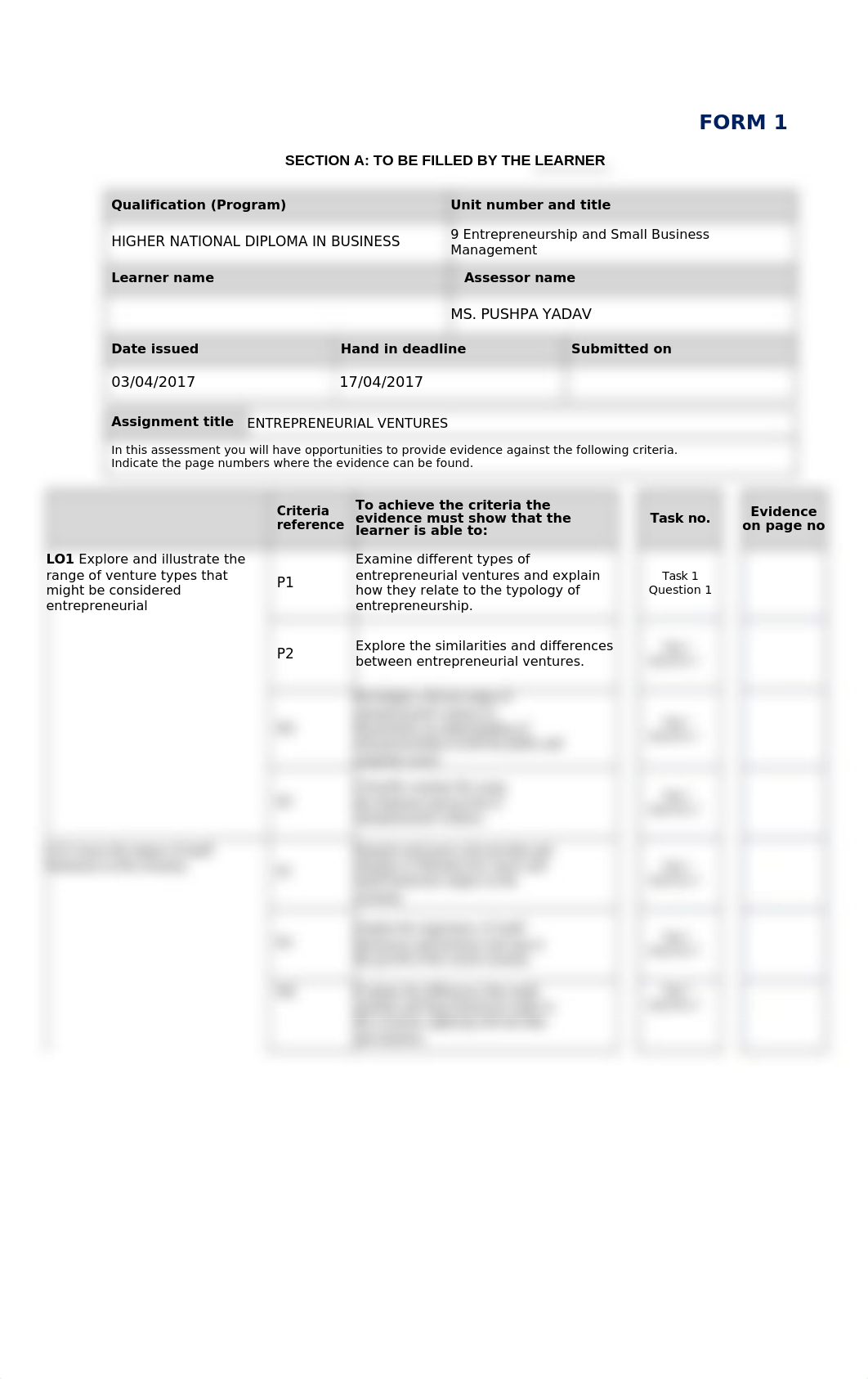 FORM 1 for ENTREPRENEURSHIP AND SMALL BUSINESS MANAGEMENT_ Assignment 1_dtsqetdo945_page1