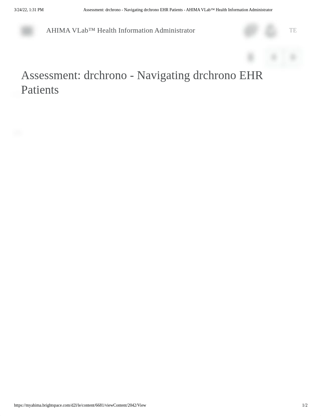 Assessment_ drchrono - Navigating drchrono EHR Patients - AHIMA VLab™ Health Information Administrat_dtt50el0spm_page1