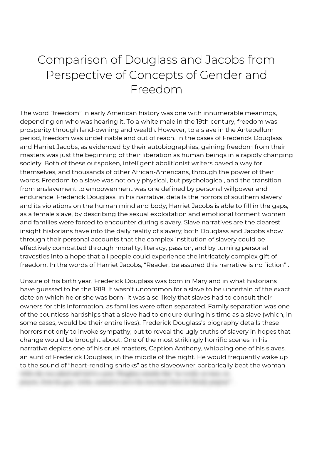 Comparison of Douglass and Jacobs from Perspective of Concepts of Gender and Freedom_ [Essay Example_dtvdhwsofj2_page1