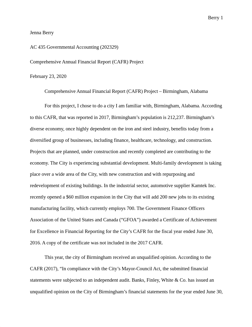 CAFR Report - Jenna Berry - Governmental Accounting (20329).docx_dtwgzx66uss_page1