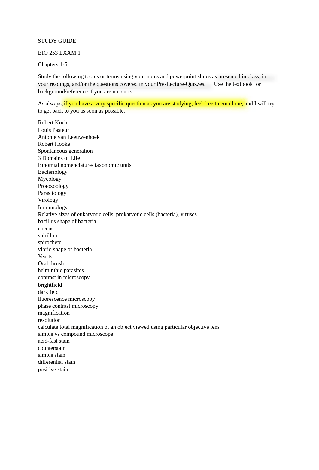 Study Guide for BIO 253 Exam 1 SPRING 2022 (1).docx_dtwrnl0xjy8_page1