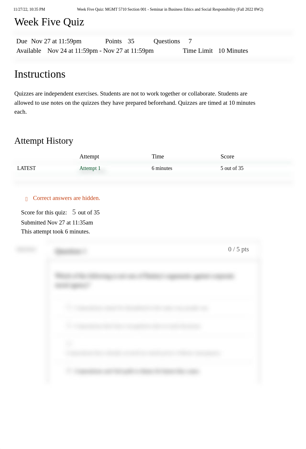 Week Five Quiz_ MGMT 5710 Section 001 - Seminar in Business Ethics and Social Responsibility (Fall 2_dtws87br30m_page1