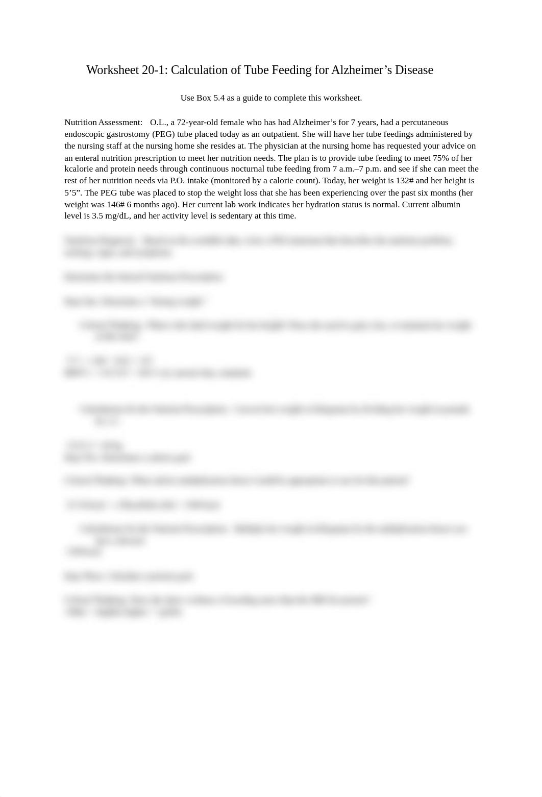 Worksheet 20-1_ Calculation of Tube Feeding for Alzheimer's Disease.docx_dtzg4qtzlnm_page1