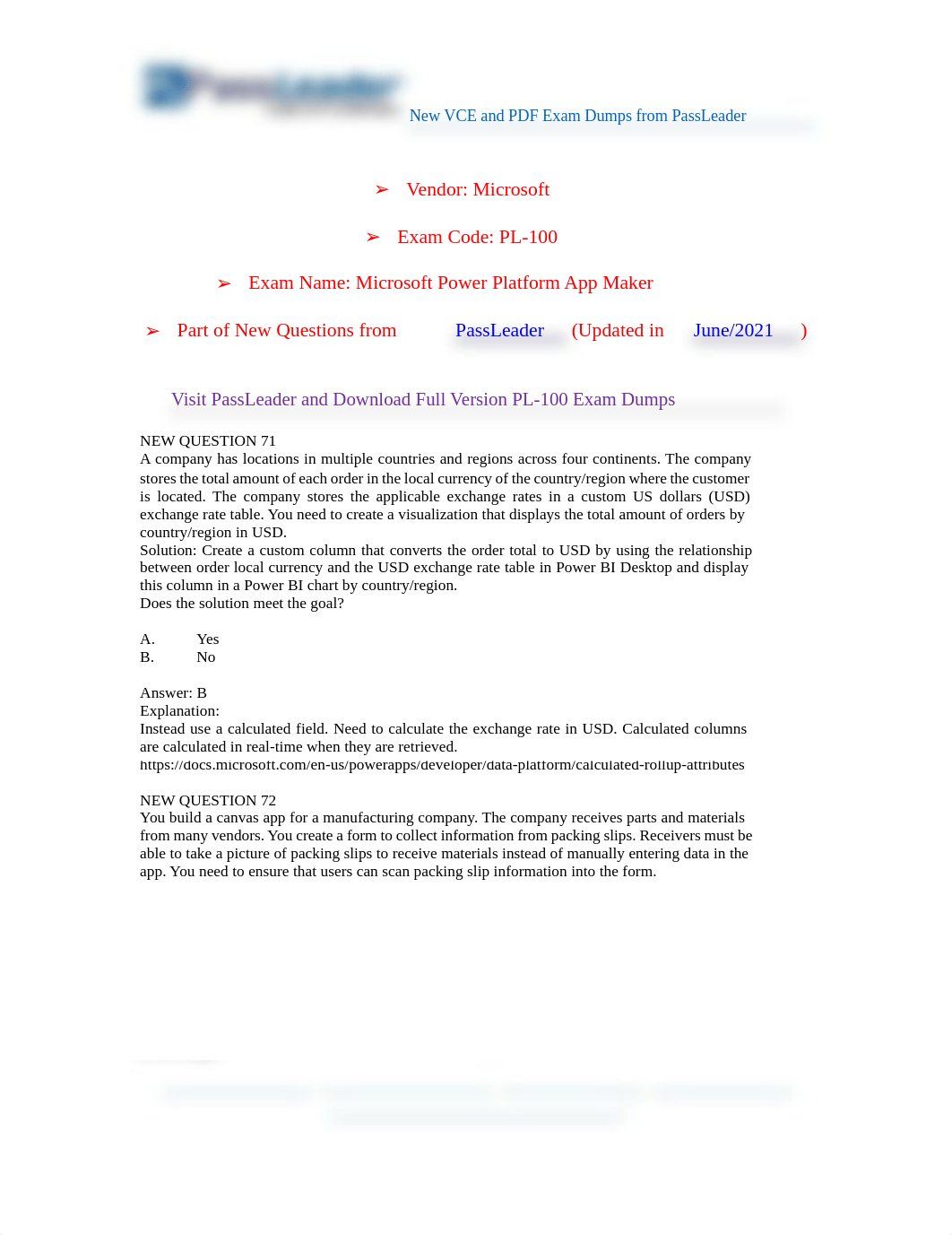 [June-2021] New PassLeader PL-100 Exam Dumps.pdf_dtzomsfbgqj_page1