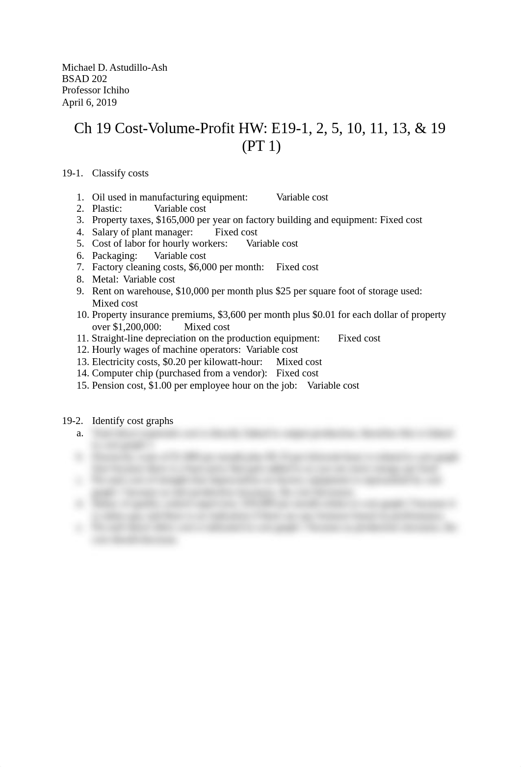 Ch 19 Cost-Volume-Profit HW: E19-1, 2, 5, 10, 11, 13, & 19 (PT1)_du00q6kz819_page1