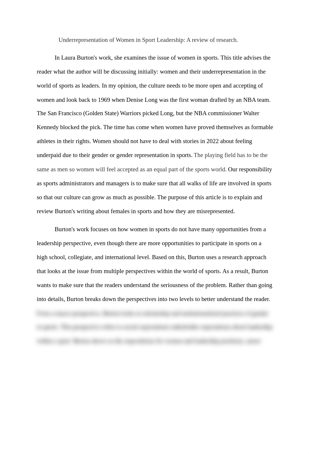 Sport Leadership 2.2 Article Review Underrepresentation of Women in Sport Leadership By Tommie Bleds_du0j8uem4rx_page2