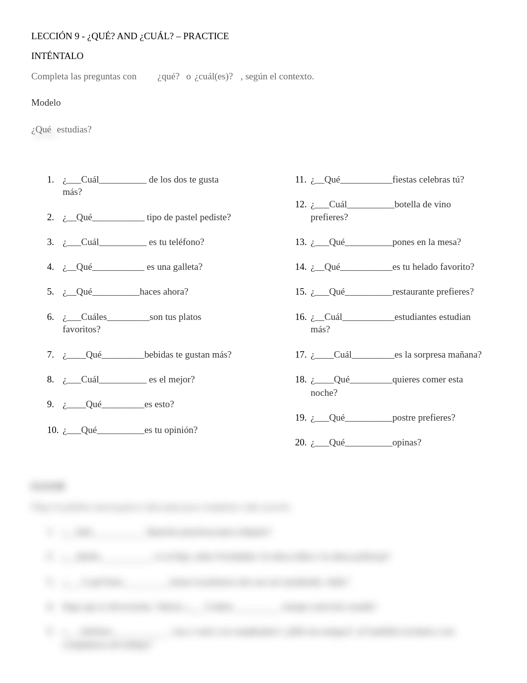 Leccion 9 - Que and Cual - Practice - Kaila Parent.docx_du0ssfzt3cy_page1