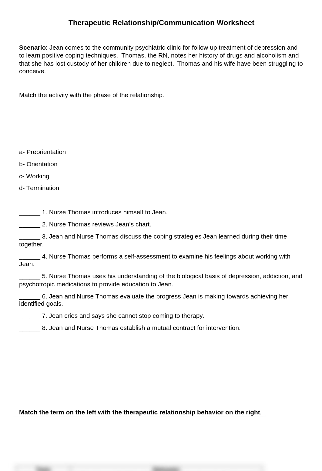 RNSG 1930 Therapeutic Communication and Relationships worksheet.docx_du1g3xy21vz_page1