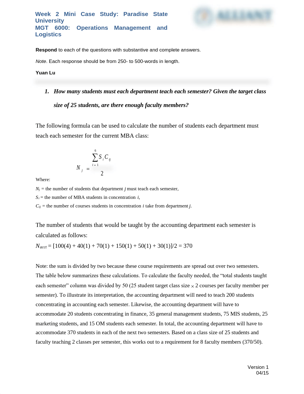 Alliant - MGT6000 - Week 2 Mini Case Study - Paradise State University.pdf_du1xa33kshe_page1