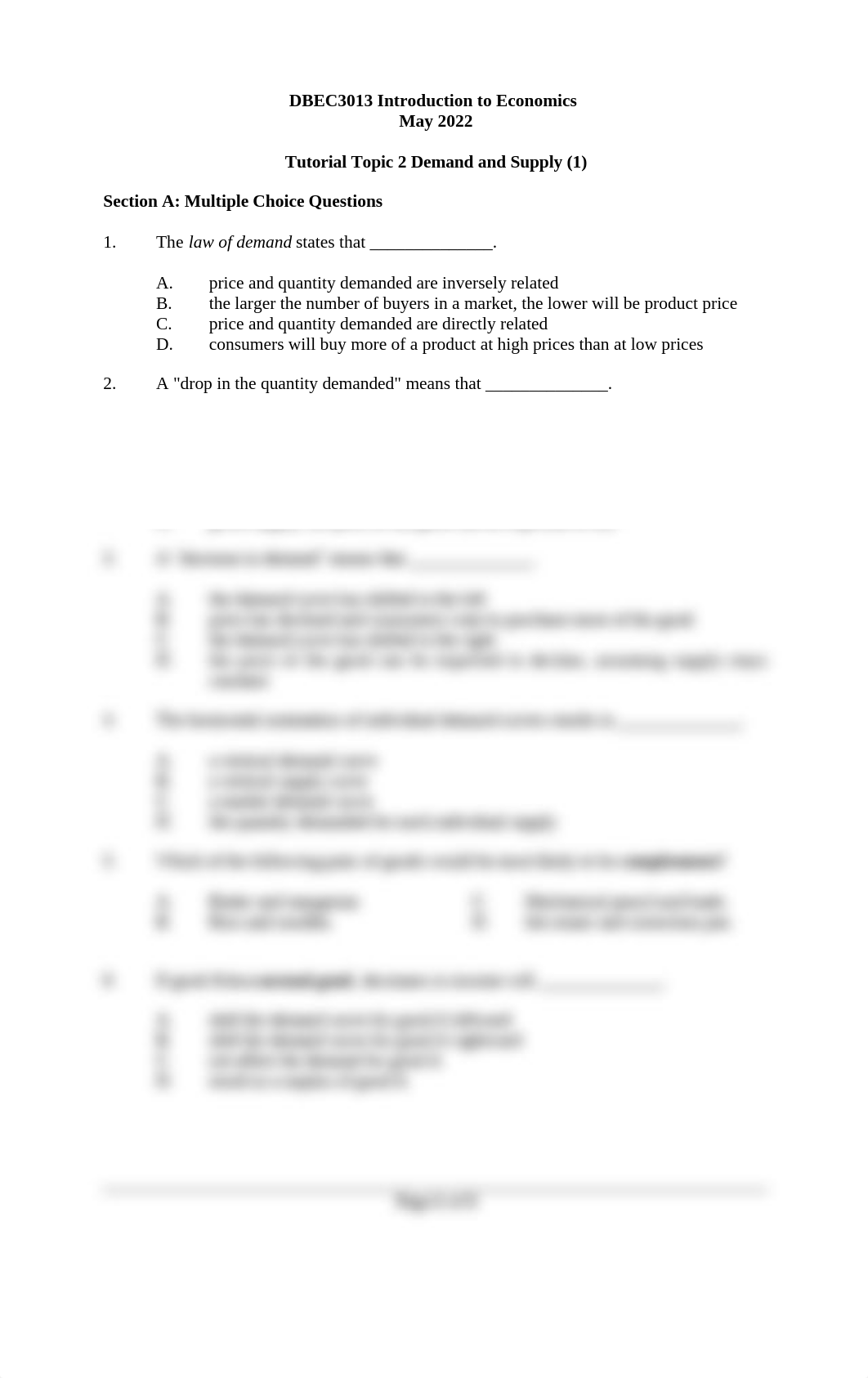 DBEC3013 Tutorial Questions Topic 2 - Demand and Supply (1).docx_du366vuxtpo_page1