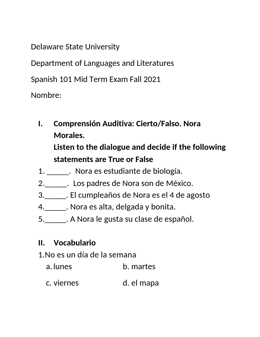 Spanish 101 Mid Term Exam Fall 2021 Dr. Teye(1).docx_du3gng3qngh_page1