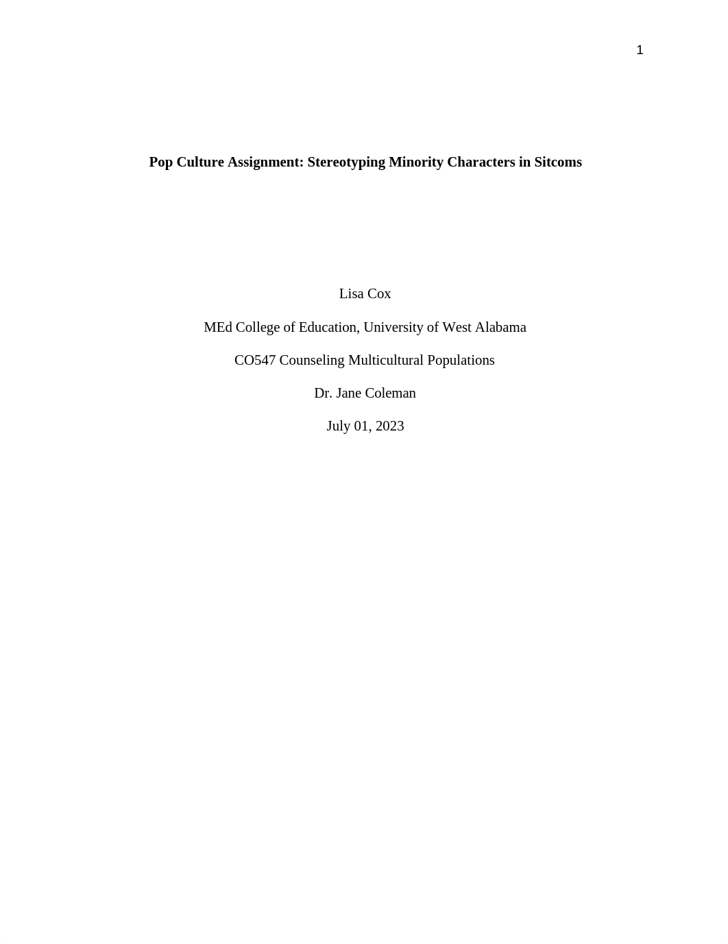 Pop Culture Assignment_ Stereotyping Minority Characters in Sitcoms.docx_du5ad4lwhww_page1