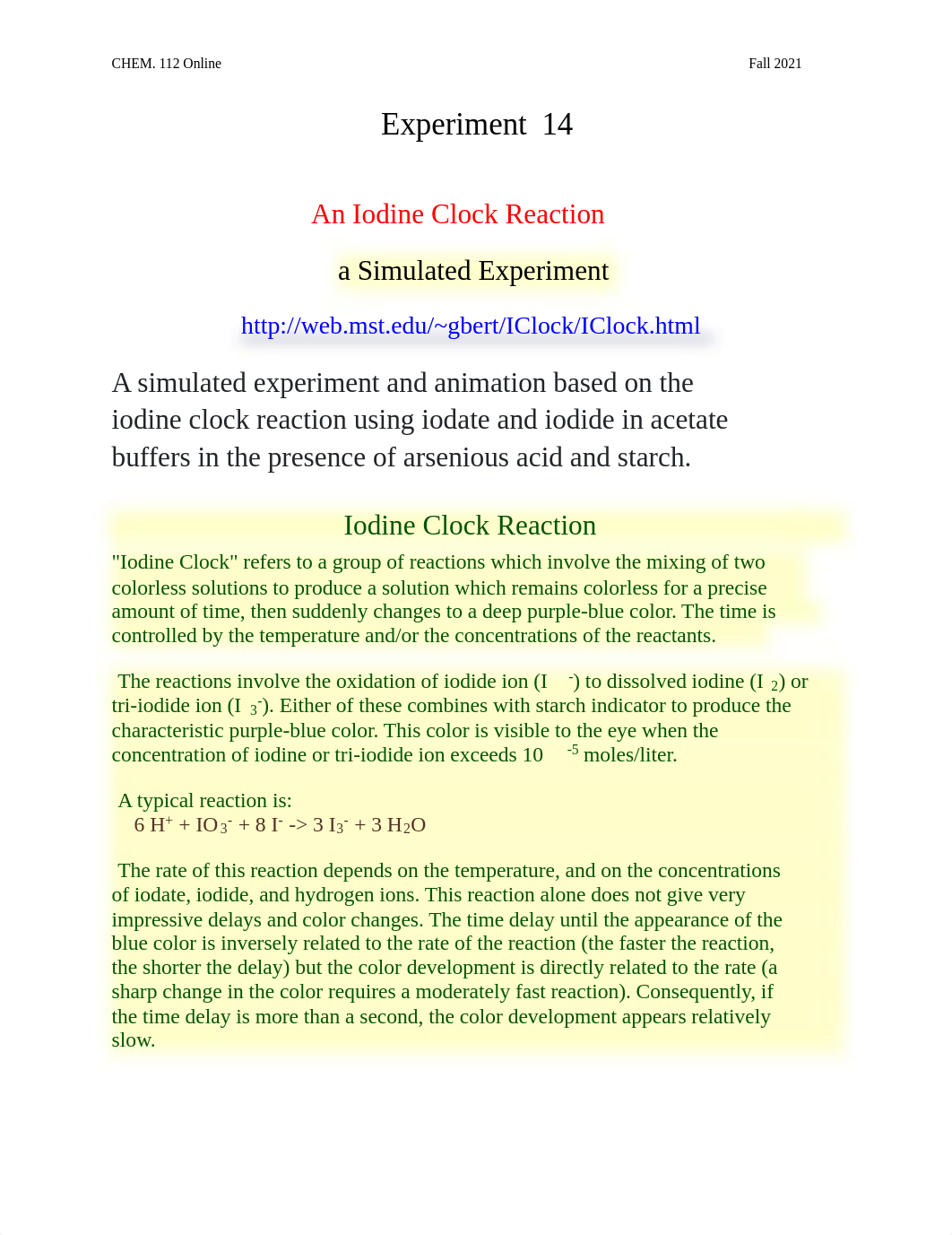 Chem 112 Online Experiment 14 An Iodine Clock Reaction_Fall 2021.pdf_du5ff8ay70r_page1