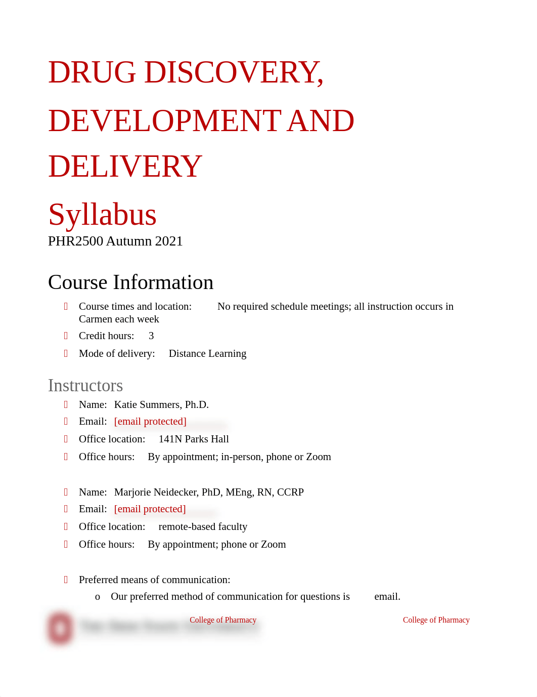 PHR 2500 Drug Discovery Development and Delivery syllabus-online AU21-1.docx_du5hei9b5re_page1