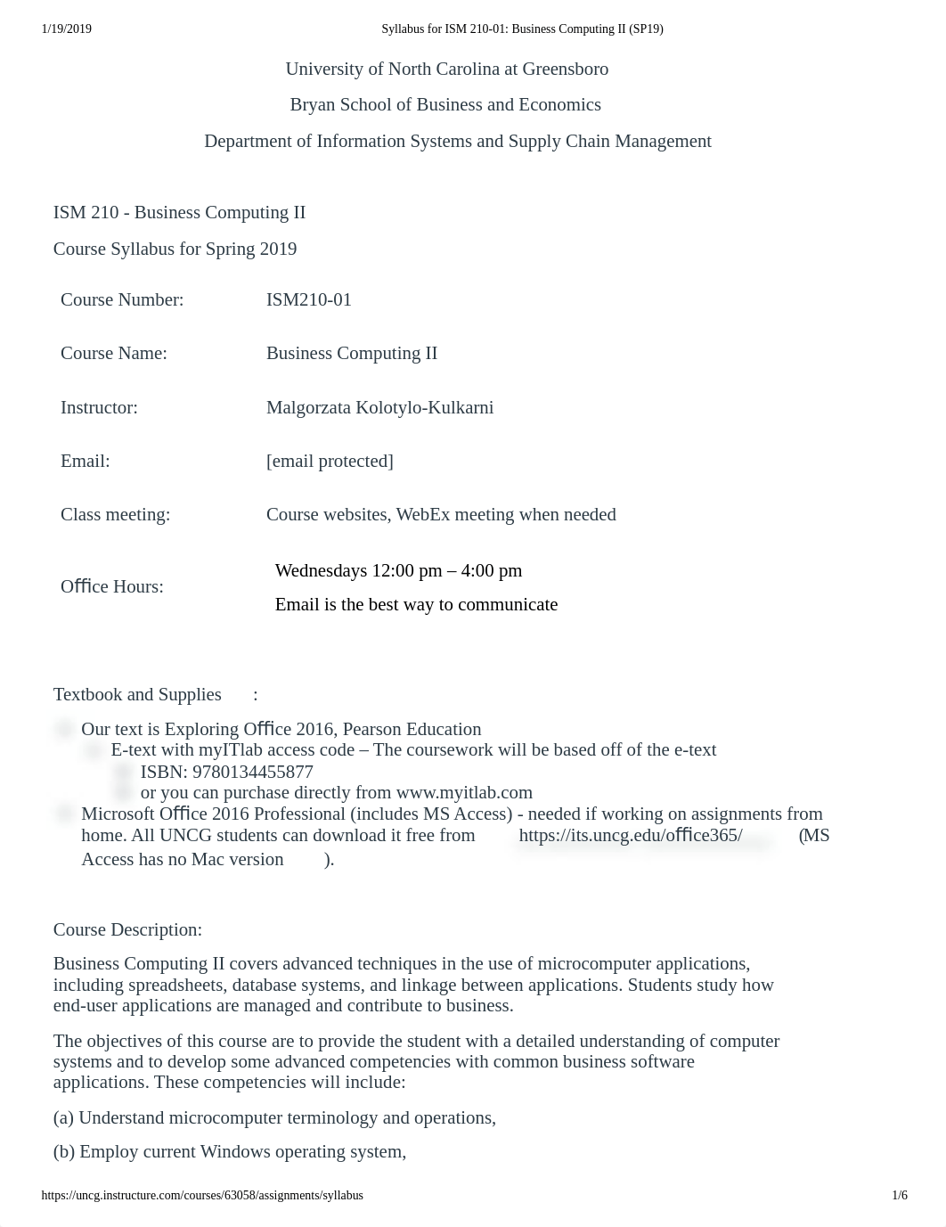 Syllabus for ISM 210-01_ Business Computing II (SP19).pdf_du6apimufi6_page1