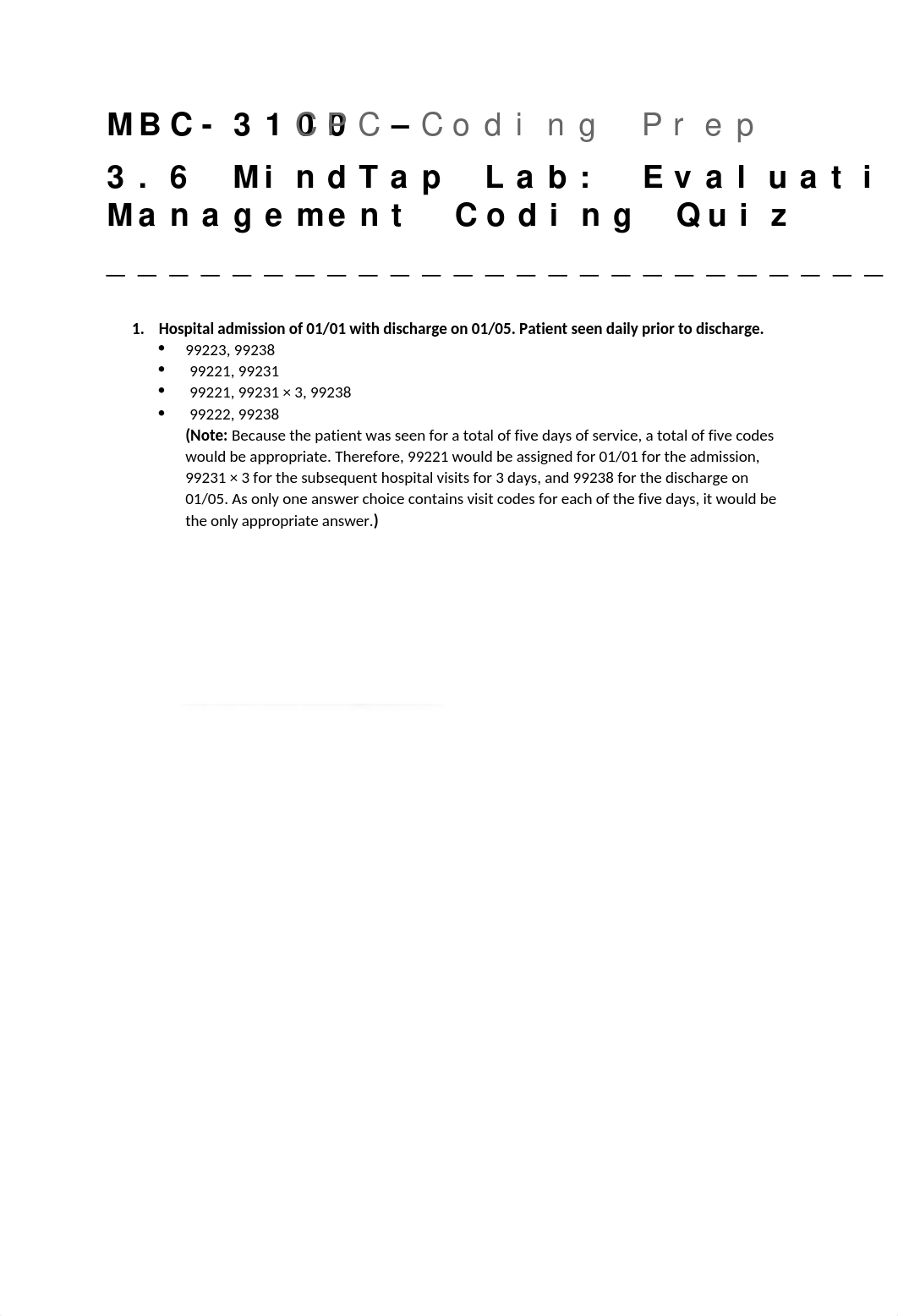 MBC3100 - CPC Coding Prep - 3.6 MindTap Lab - Evaluation and Management Coding Quiz.docx_du7r0lwnnkc_page1