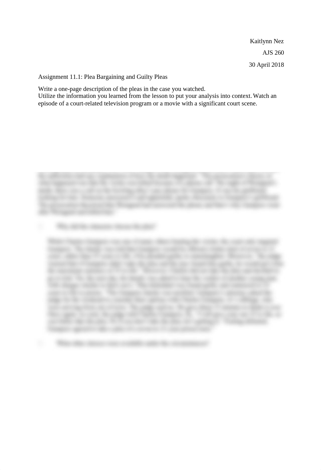 AJS 260 Assignment 11.1 Plea Bargaining and Guilty Pleas.docx_du7rjxlmcwo_page1