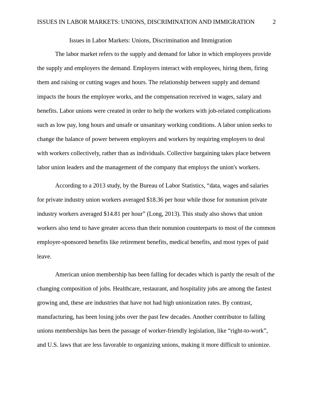 Issues in Labor Markets - Unions, Discrimination, Immigration - Econ Course Paper.docx_du8khx8jc4w_page2