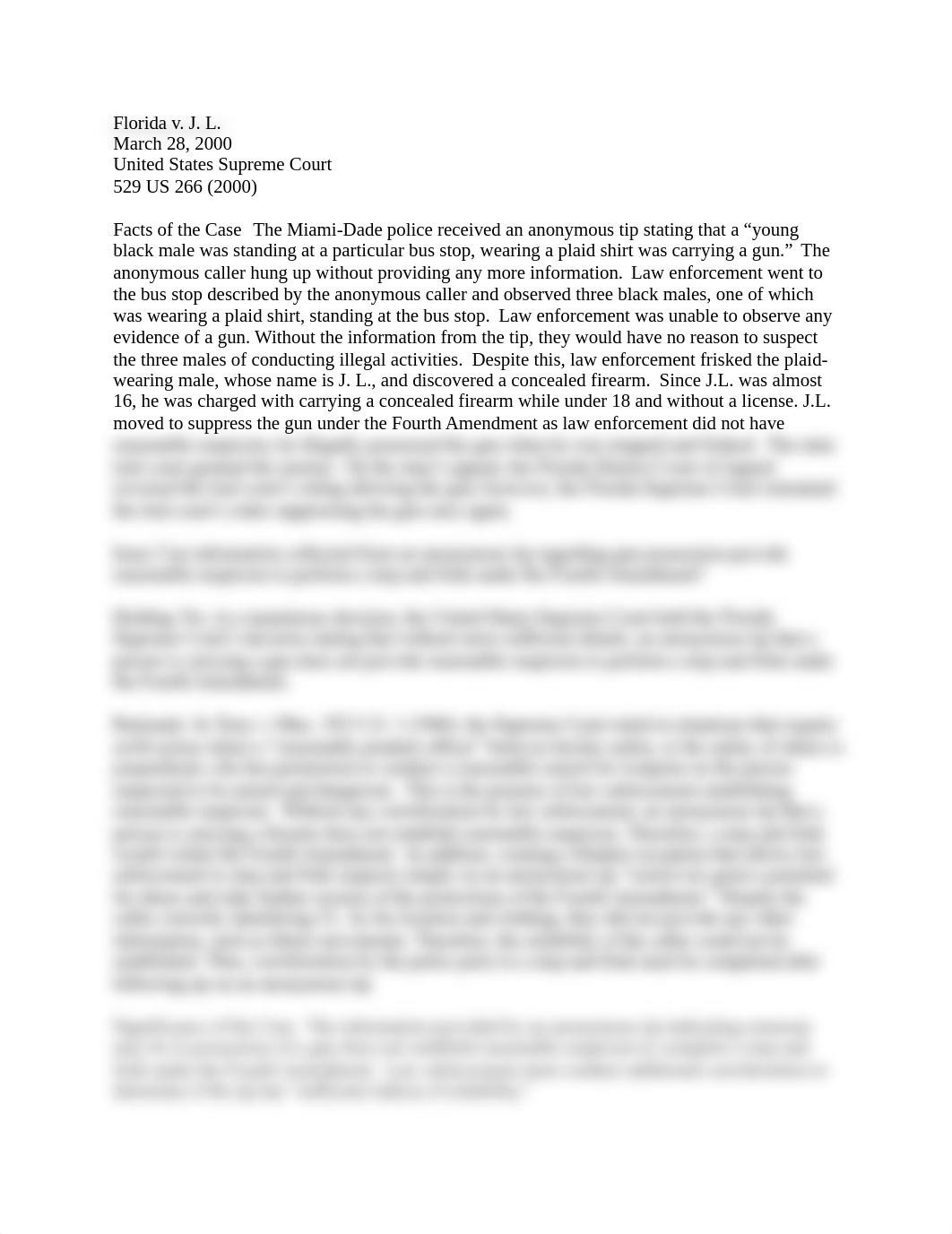 M4 Case Brief 2 Florida v JL Case Brief.docx_du9bc3wver0_page1