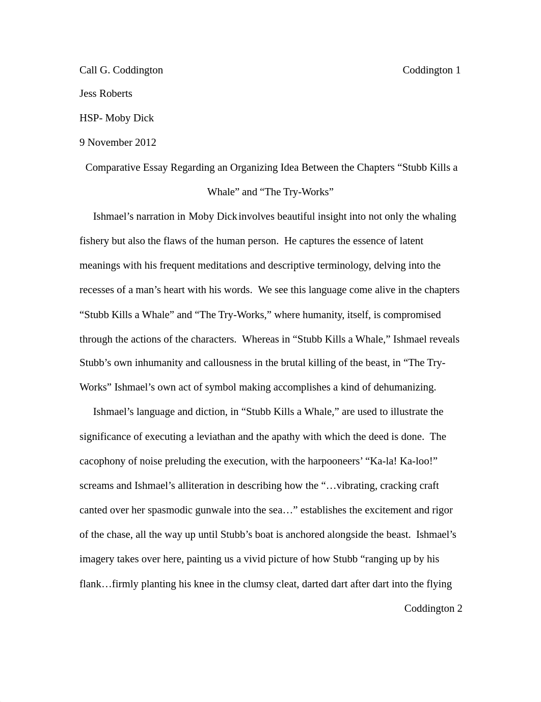 Comparative Essay Regarding an Organizing Idea Between the Chapters "Stubb Kills a Whale" and "The T_du9n7b5ifgf_page1