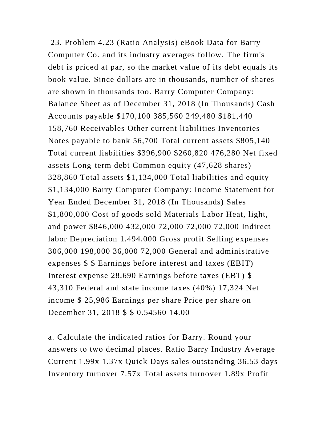 23. Problem 4.23 (Ratio Analysis) eBook Data for Barry Computer Co. a.docx_duai1ysx1uz_page2