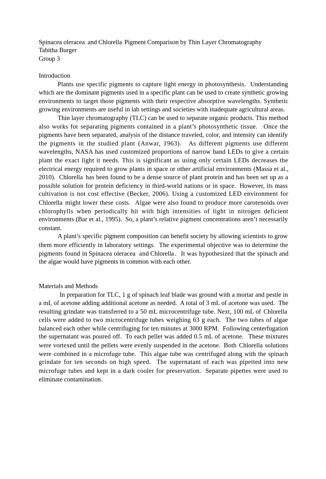 Spinacea oleracea and Chlorella pigment comparison through tlc_duc5w0gt2h1_page1