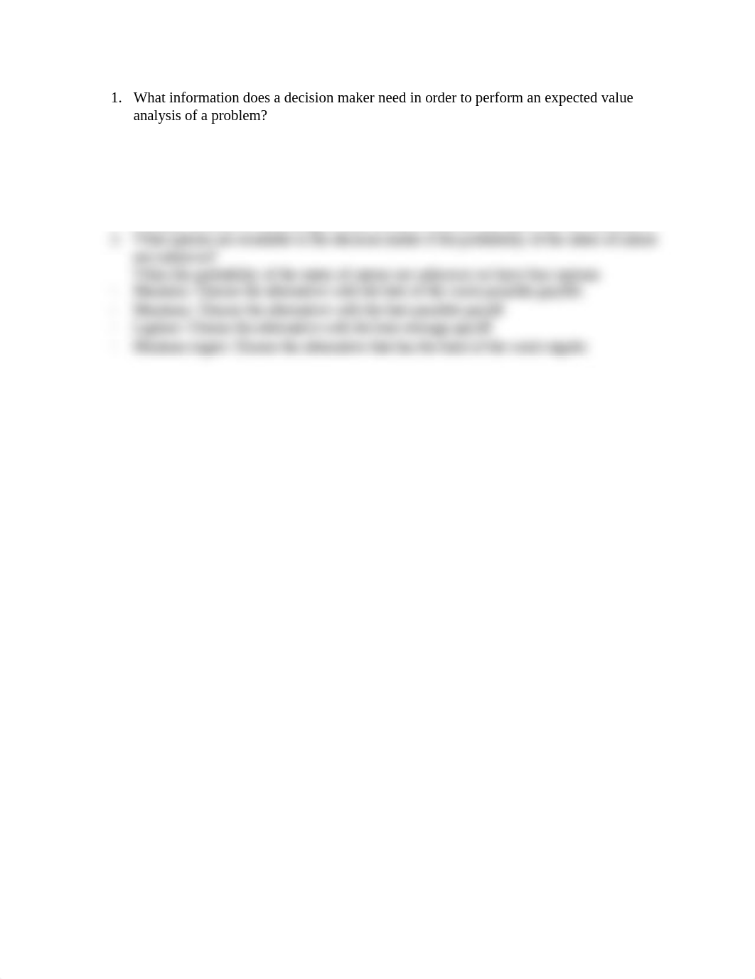 What information does a decision maker need in order to perform an expected value analysis of a prob_dudfmbt6ult_page1