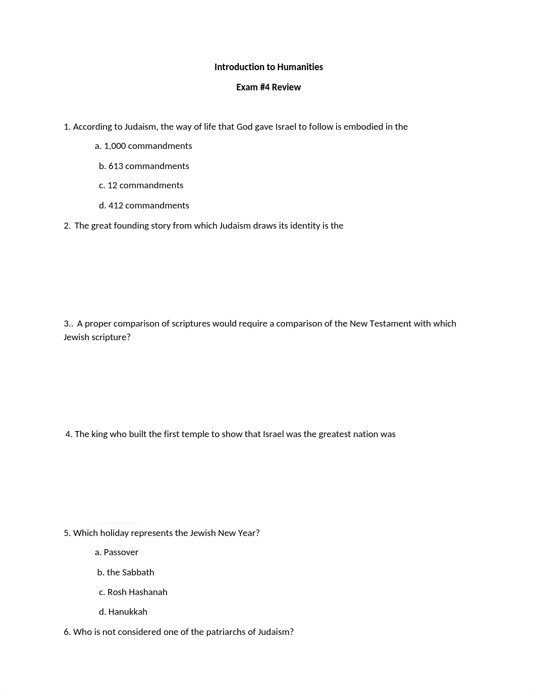 Review Exam 4. Judaism and Islam. Introduction to Humanities.docx_dudmkx9cphe_page1