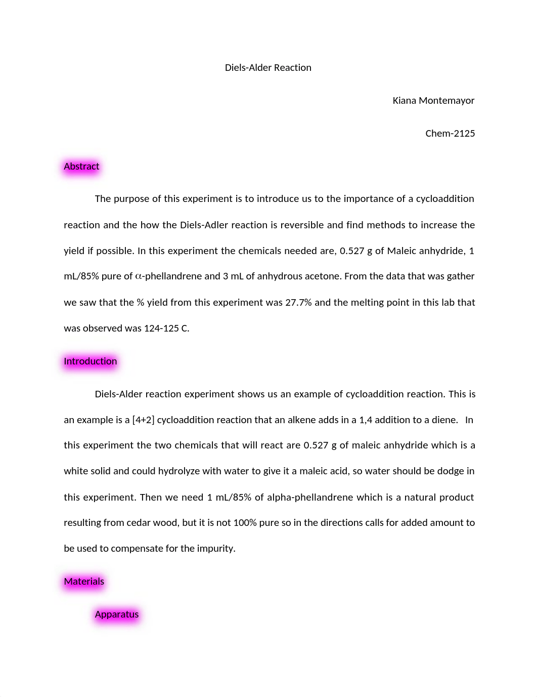 Diels-Alter Reaction Lab Report.docx_due72to2uu7_page1