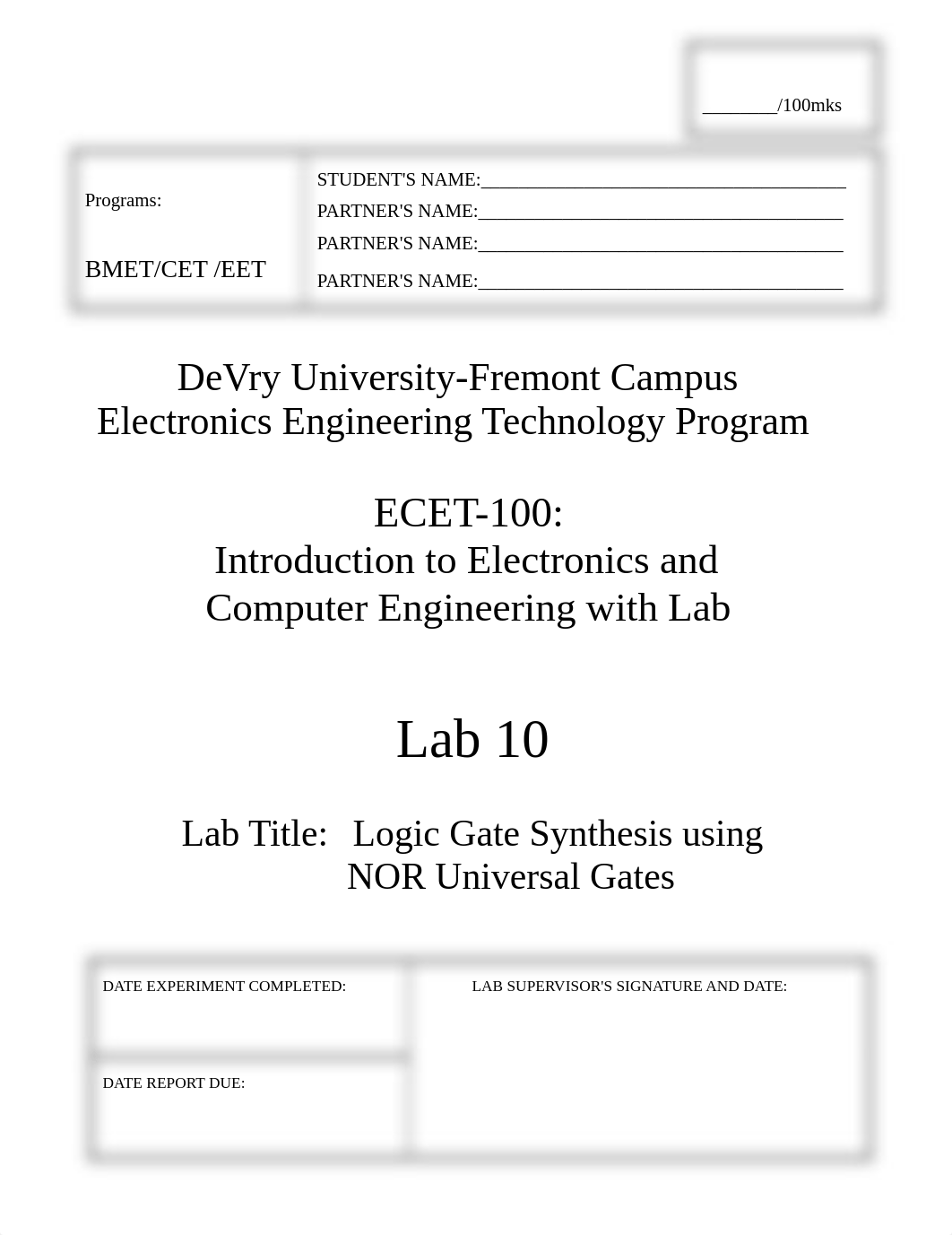 ECET-100, LAB 10, Logic Gate Synthesis using NOR Universal Gates_dufgptul1bo_page1