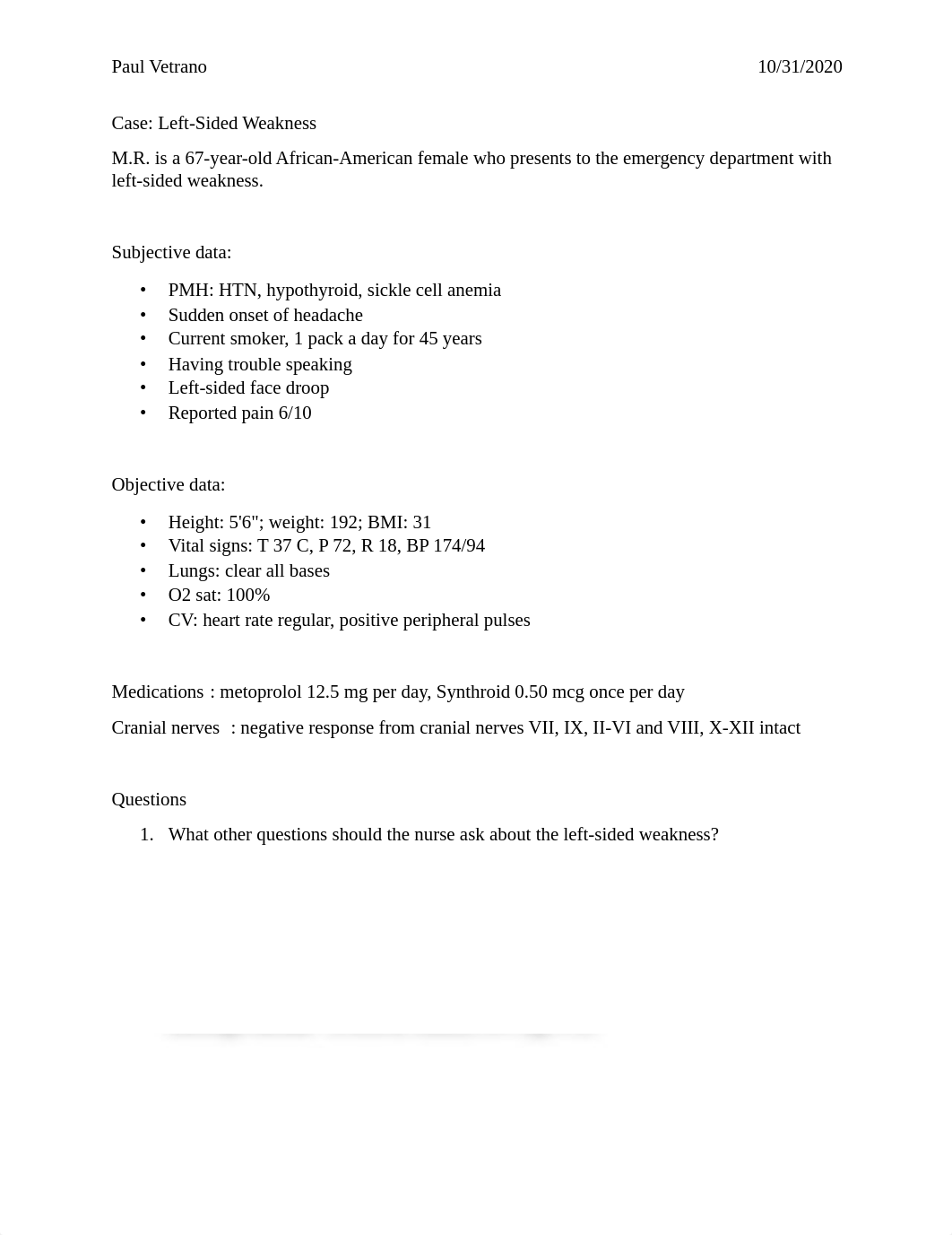 Vetrano, Paul Case Study - Left-Sided Weakness.pdf_dufplih2ux6_page1