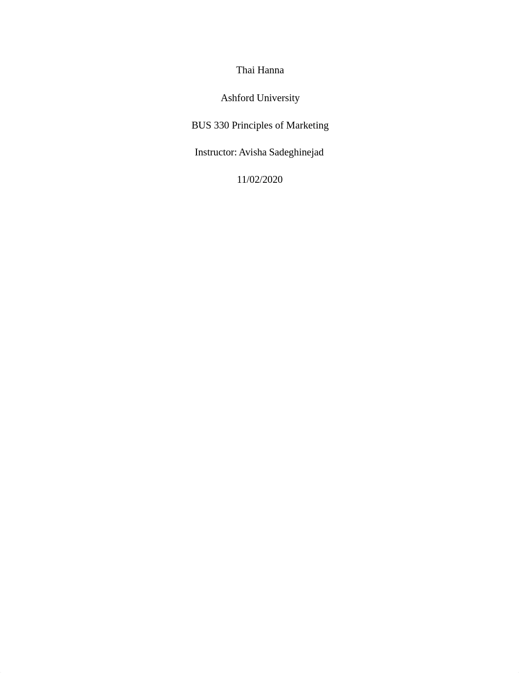 BUS 330 Principles of Marketing Marketing Plan  Product Identification and SWOT Analysis.docx_dugbcjf853n_page1