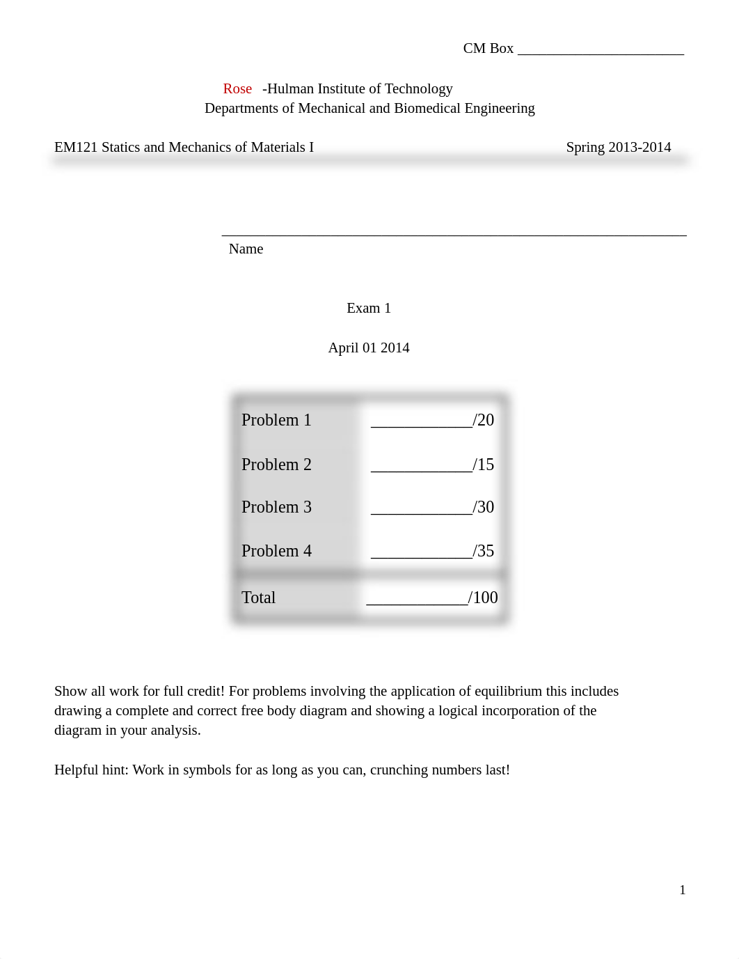 Exam 1 Fall 2013 on Statics and Mechanics of Materials_duh99yjh38y_page1
