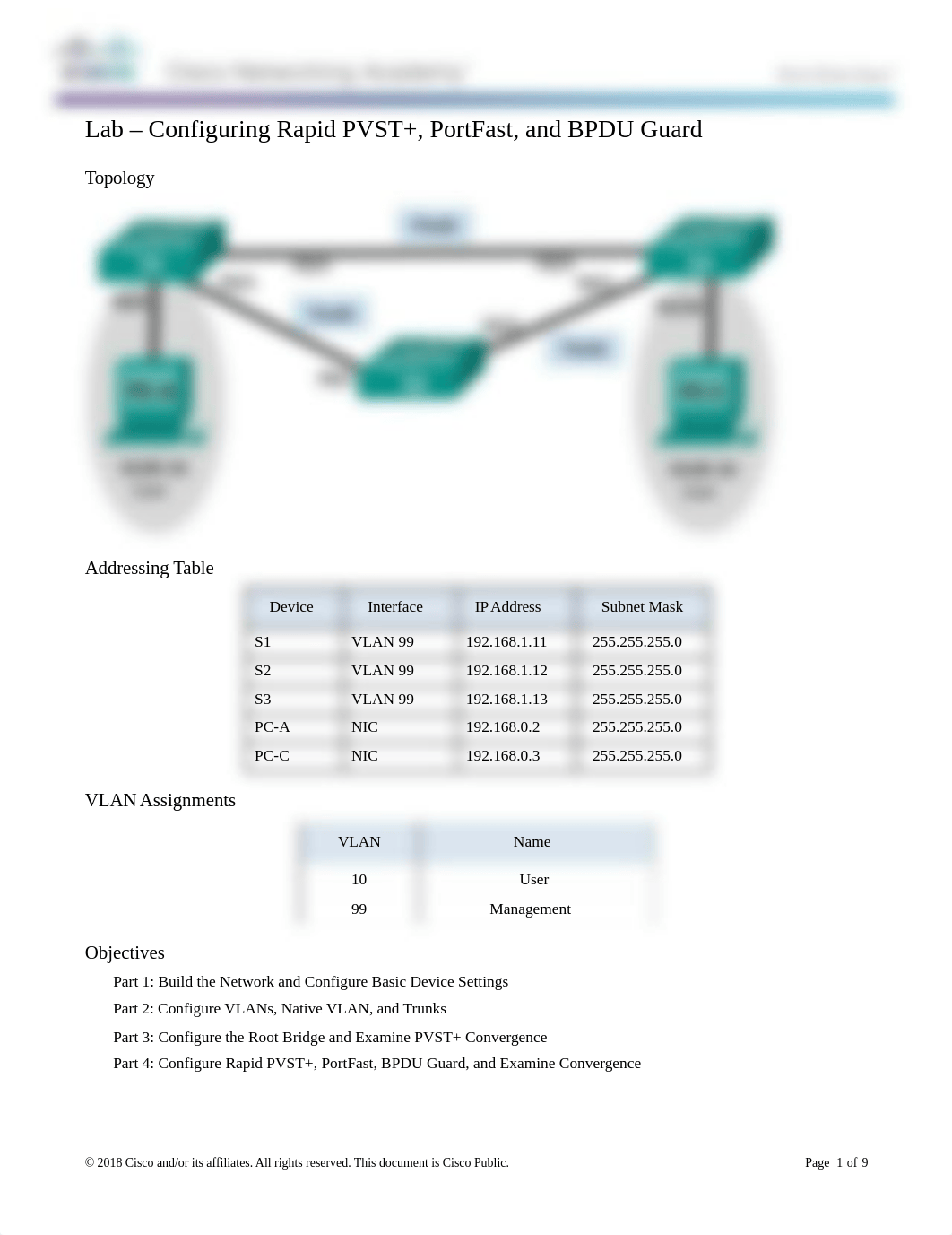 3.3.2.3 Lab - Configuring Rapid PVST+, PortFast, and BPDU Guard.doc_duhdc5piv1b_page1