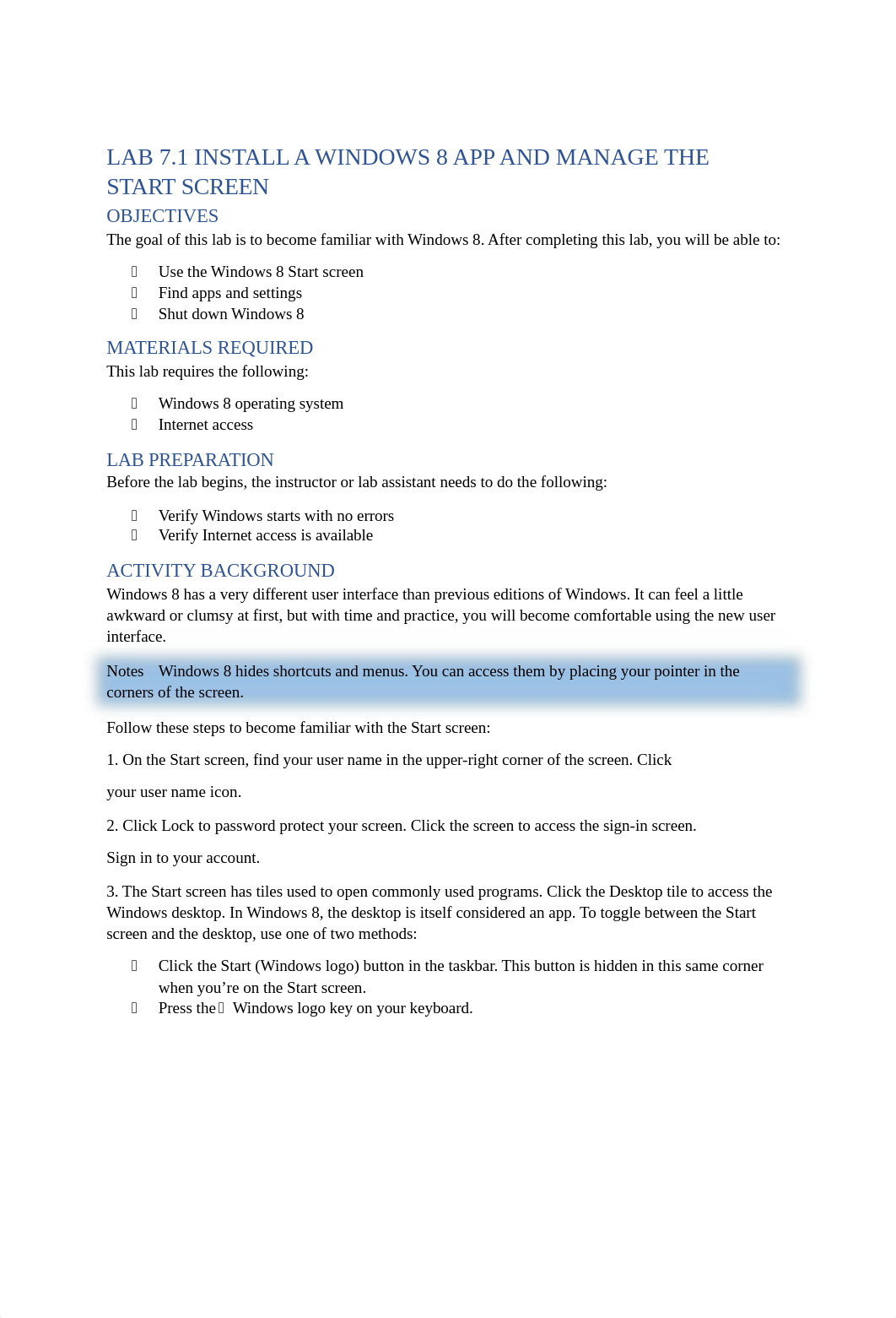 LAB 7.1 INSTALL A WINDOWS 8 APP AND MANAGE THE START SCREEN - Stevens.docx_duiu71eyqs8_page1