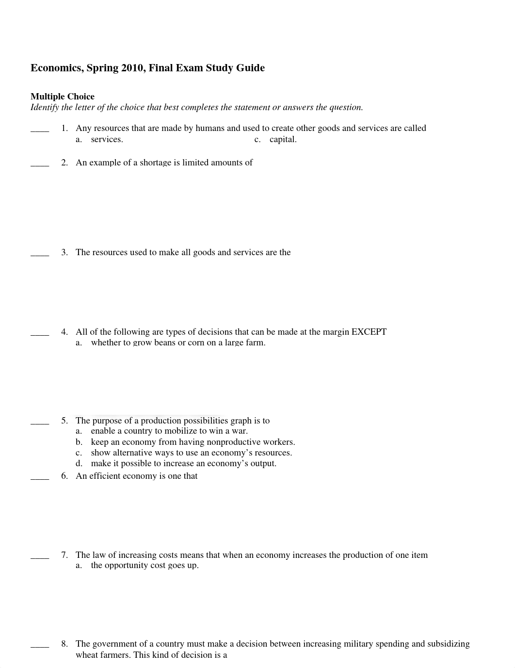 Microsoft Word - Economics Spring 2010 Final Exam Study Guide without answers_dujpninu48z_page1