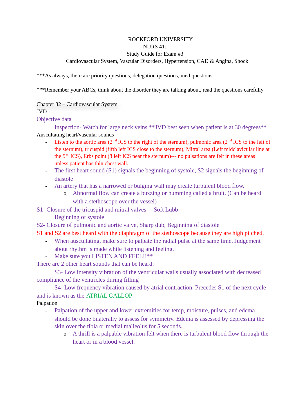 Study Guide for Exam #3 Cardio 1-1.docx_dujwv5dt61g_page1