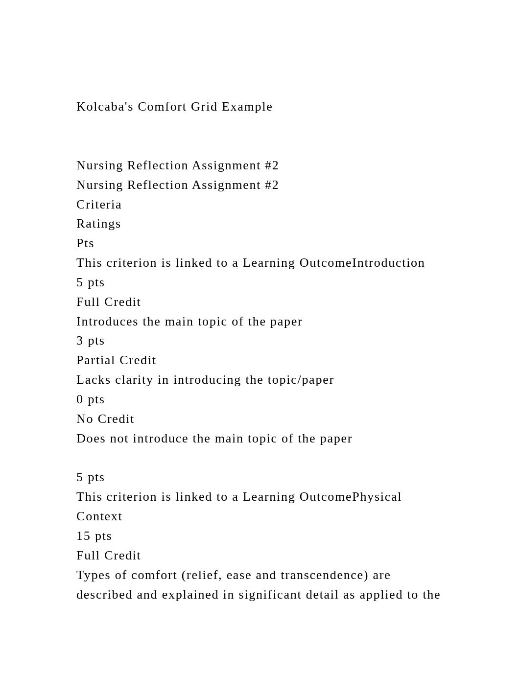 Kolcabas Comfort Grid ExampleNursing Reflection Assignment .docx_dukz2ht4g66_page2