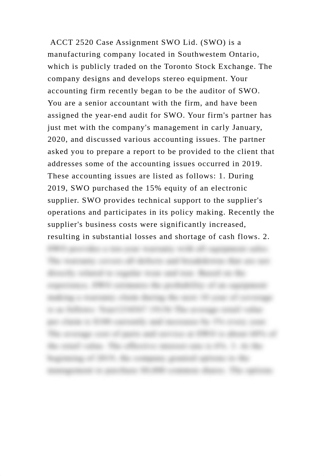 ACCT 2520 Case Assignment SWO Lid. (SWO) is a manufacturing company l.docx_dul5sm3xxc2_page2