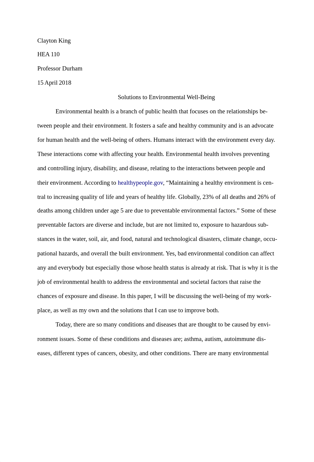 HEA 110 environmental health paper - Final Copy .docx_duleq8obql7_page1